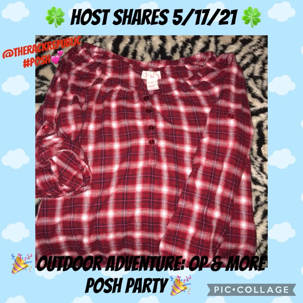 Op Medium Red plaid top button tie back sleeved - Picture 4 of 4